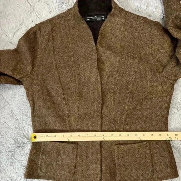 Peruvian Connection Knit Jacket Blazer Alpaca Size 8 Brown Herringbone Snap Up - Picture 9 of 16